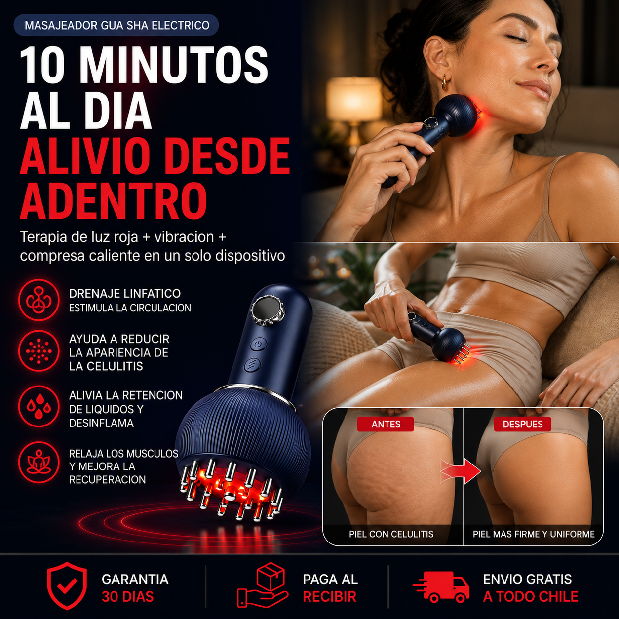 DRENAJE LINFATICO EN TUS MANOS: Terapia de luz roja + vibración + compresa caliente