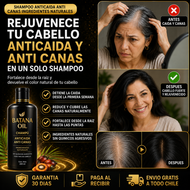 SHAMPOO ANTICAIDA ANTI CANAS: Cabello fuerte y rejuvenecido desde el primer lavado