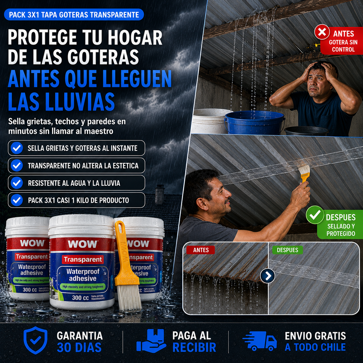 PROTEGE TU HOGAR DE LAS GOTERAS  3x1 ANTES QUE LLEGUEN LAS LLUVIAS: Sella grietas, techos y paredes en minutos
